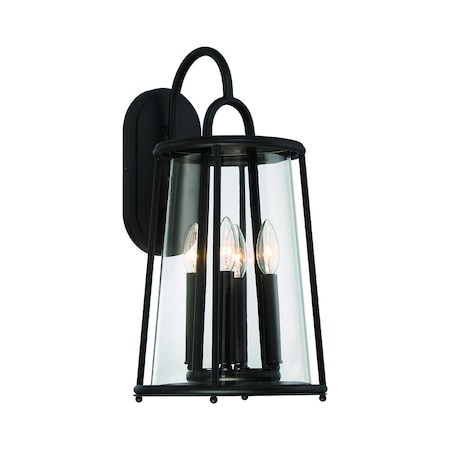 Daulle Colonial 14 Round Outdoor 4-Light Flushmount, Satin Black /Clear Glass